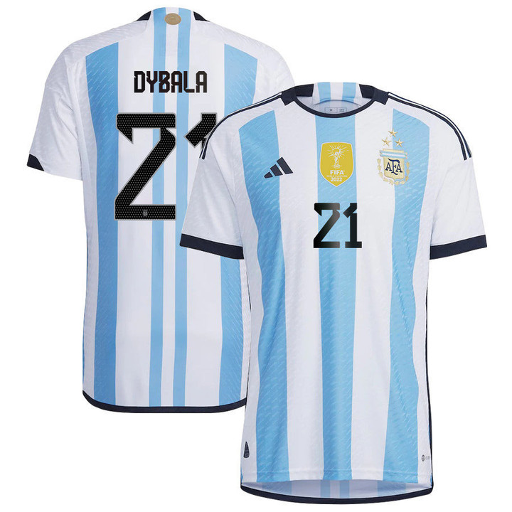 Argentina Champions Three Stars Paulo Dybala 21 Men Home Jersey