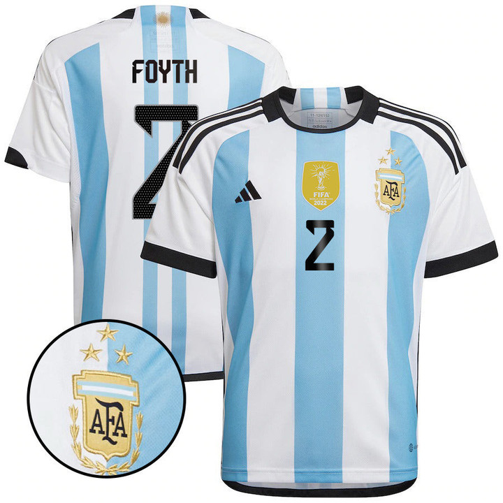 Argentina Champions Three Stars Juan Foyth 2 Youth Home Jersey