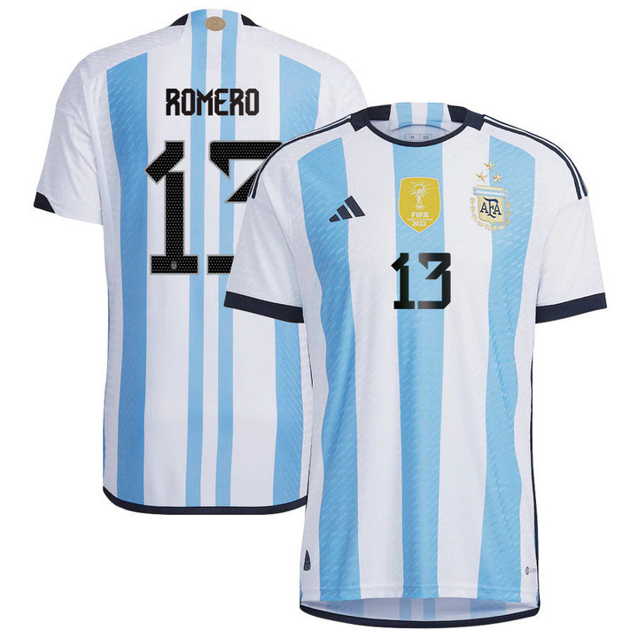 Argentina Champions Three Stars Cristian Romero 13 Men Home Jersey