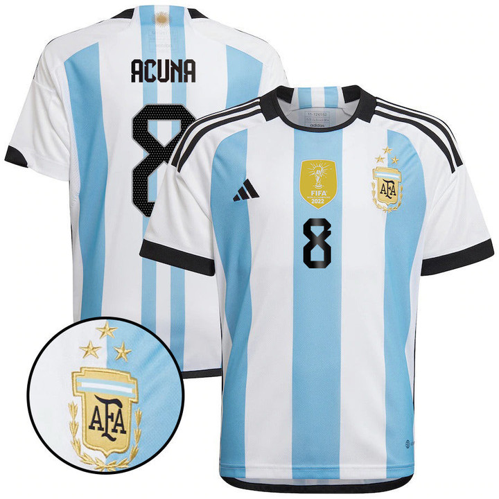 Argentina Champions Three Stars Marcos Acuña 8 Youth Home Jersey