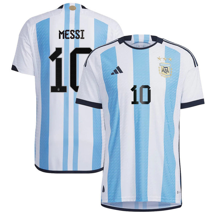 Argentina Champions Three Stars Lionel Messi 10 Men Home Jersey