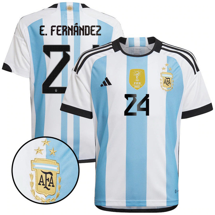 Argentina Champions Three Stars Enzo Fernández 24 Youth Home Jersey