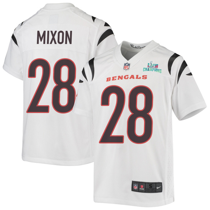 Joe Mixon 28 Cincinnati Bengals Super Bowl LVII Champions Youth Game Jersey - White