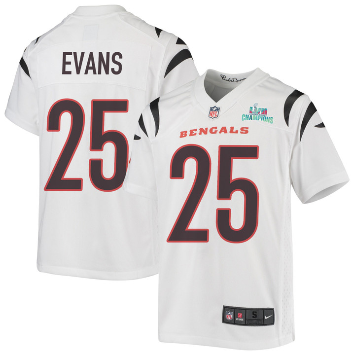 Chris Evans 25 Cincinnati Bengals Super Bowl LVII Champions Youth Game Jersey - White