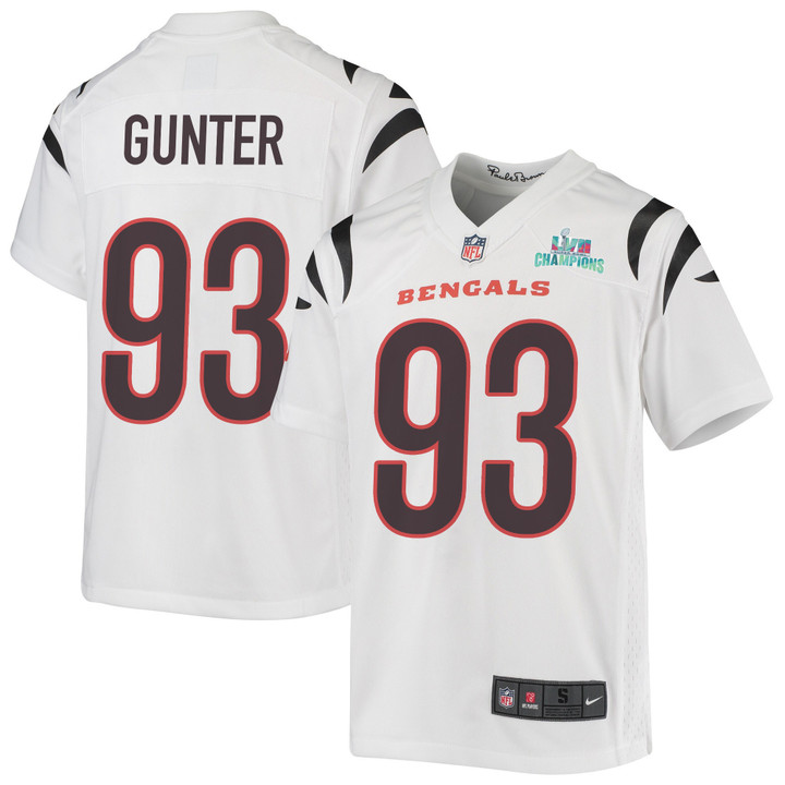 Jeff Gunter 93 Cincinnati Bengals Super Bowl LVII Champions Youth Game Jersey - White