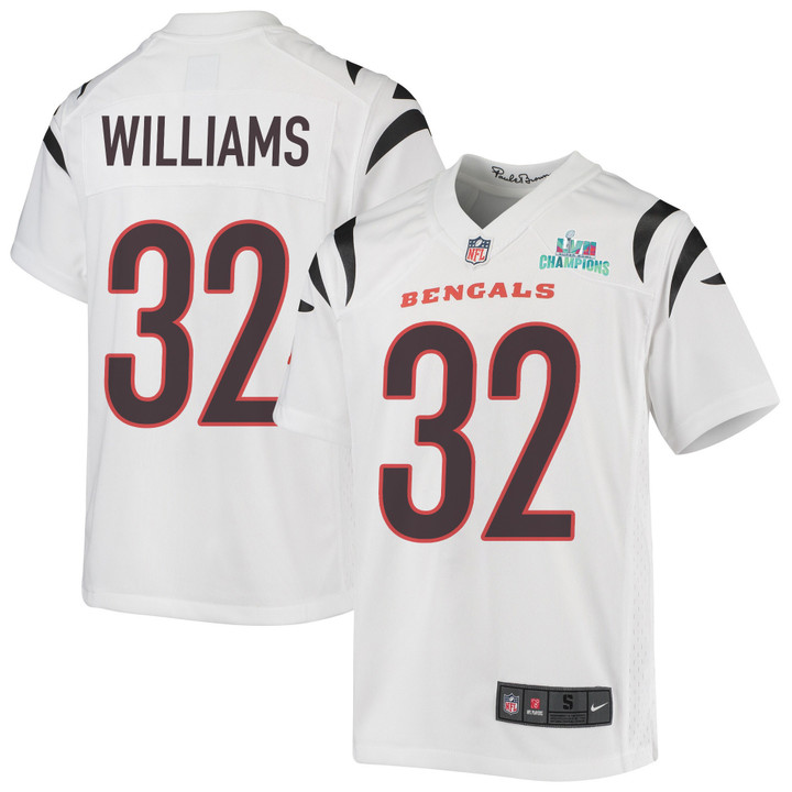 Trayveon Williams 32 Cincinnati Bengals Super Bowl LVII Champions Youth Game Jersey - White