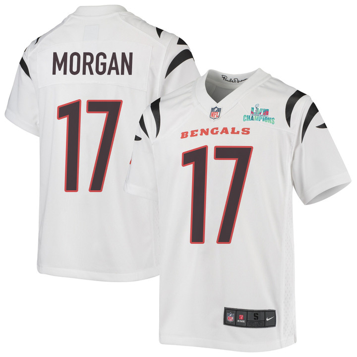 Stanley Morgan 17 Cincinnati Bengals Super Bowl LVII Champions Youth Game Jersey - White