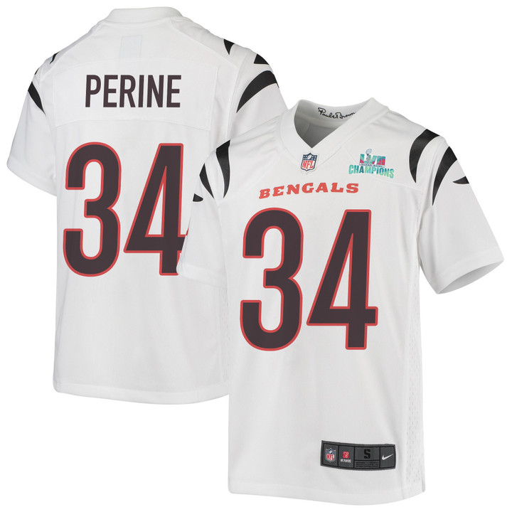 Samaje Perine 34 Cincinnati Bengals Super Bowl LVII Champions Youth Game Jersey - White