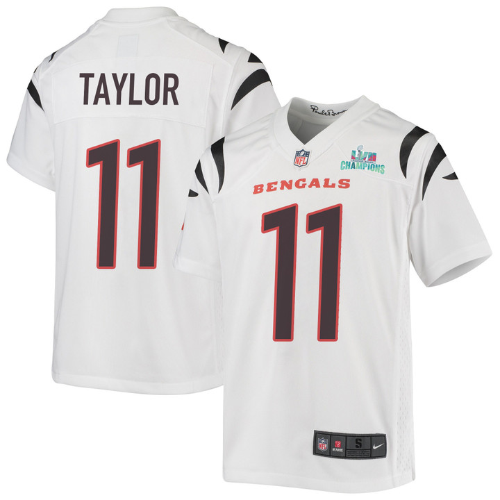 Trent Taylor 11 Cincinnati Bengals Super Bowl LVII Champions Youth Game Jersey - White