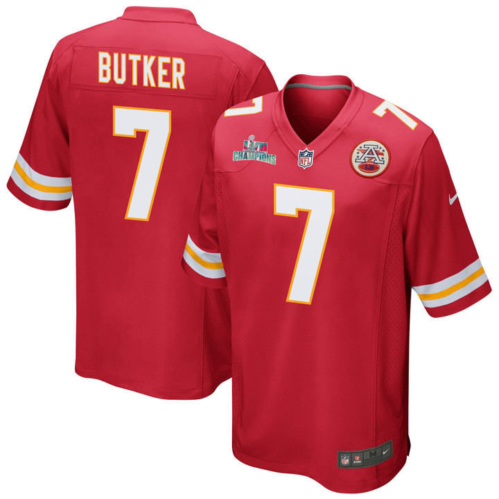 Harrison Butker 7 Kansas City Chiefs Super Bowl LVII Champions Men Game Jersey - Red