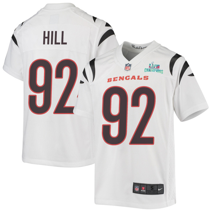 B.J. Hill 92 Cincinnati Bengals Super Bowl LVII Champions Youth Game Jersey - White