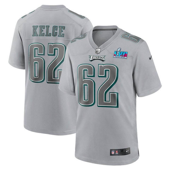 Jason Kelce 62 Philadelphia Eagles Super Bowl LVII Patch Atmosphere Fashion Game Jersey - Gray