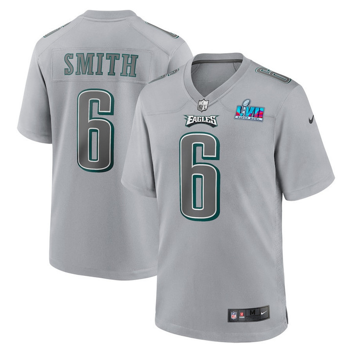 DeVonta Smith 6 Philadelphia Eagles Super Bowl LVII Patch Atmosphere Fashion Game Jersey - Gray