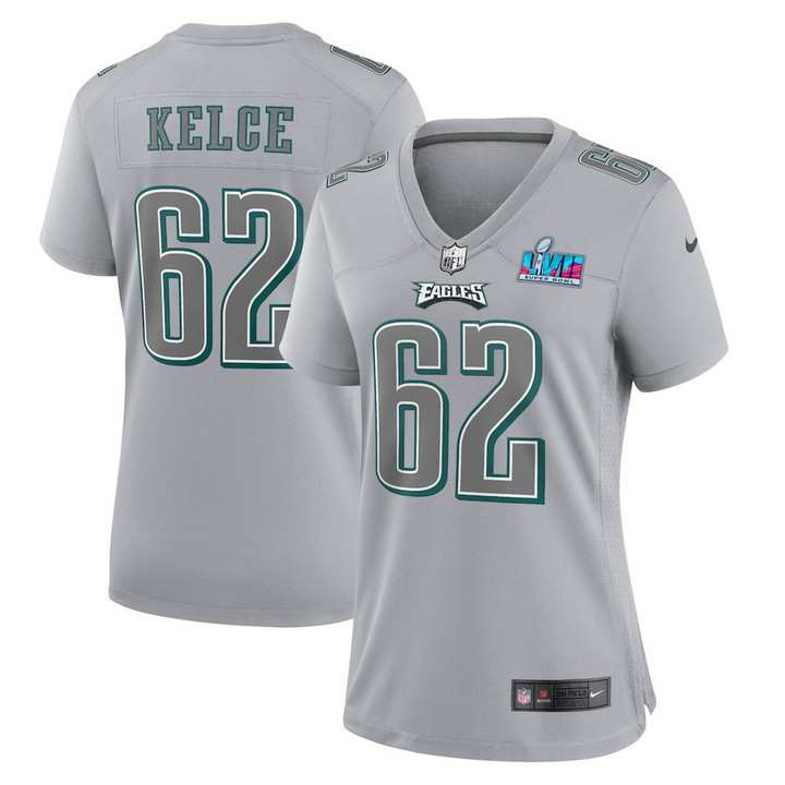 Jason Kelce 62 Philadelphia Eagles Women Super Bowl LVII Patch Atmosphere Fashion Game Jersey - Gray