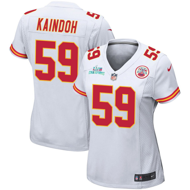 Joshua Kaindoh 59 Kansas City Chiefs Super Bowl LVII Champions Women Game Jersey - White