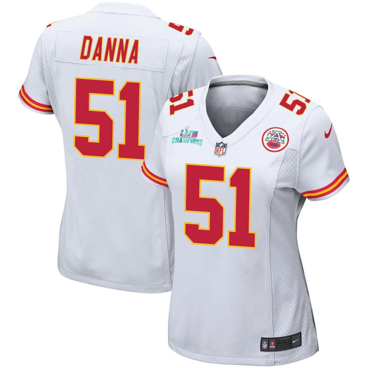 Mike Danna 51 Kansas City Chiefs Super Bowl LVII Champions Women Game Jersey - White