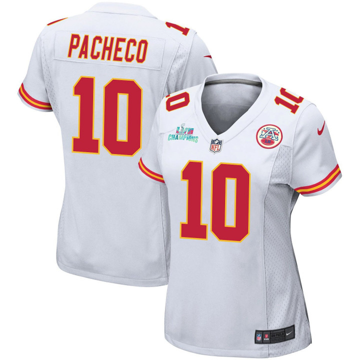 Isiah Pacheco 10 Kansas City Chiefs Super Bowl LVII Champions Women Game Jersey - White