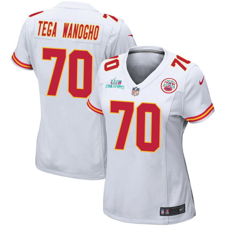 Prince Tega Wanogho 70 Kansas City Chiefs Super Bowl LVII Champions Women Game Jersey - White