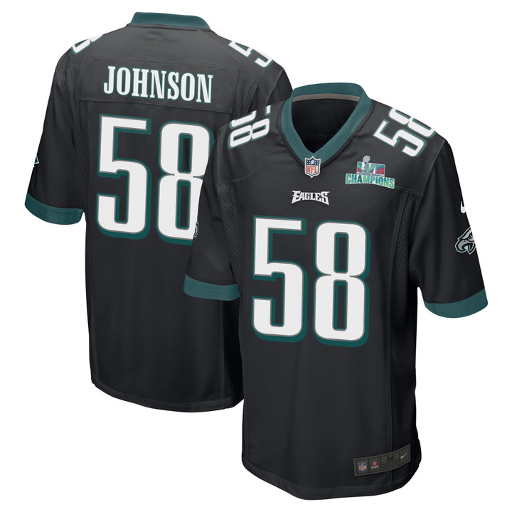 Kyron Johnson 58 Philadelphia Eagles Super Bowl LVII Champions Men Game Jersey - Black