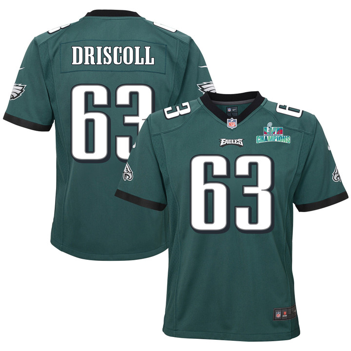 Jack Driscoll 63 Philadelphia Eagles Super Bowl LVII Champions Youth Game Jersey - Midnight Green