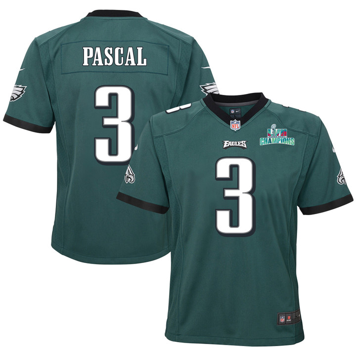 Zach Pascal 3 Philadelphia Eagles Super Bowl LVII Champions Youth Game Jersey - Midnight Green