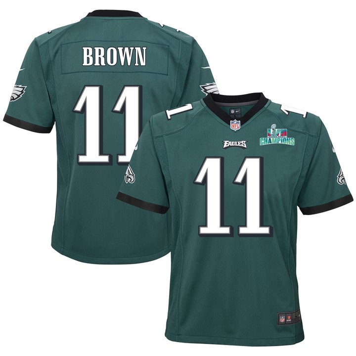 A.J. Brown 11 Philadelphia Eagles Super Bowl LVII Champions Youth Game Jersey - Midnight Green