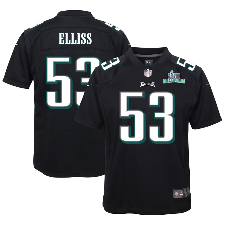 Christian Elliss 53 Philadelphia Eagles Super Bowl LVII Champions Youth Game Jersey - Black