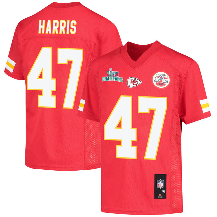 Darius Harris 47 Kansas City Chiefs Super Bowl LVII Champions Youth Game Jersey - Red