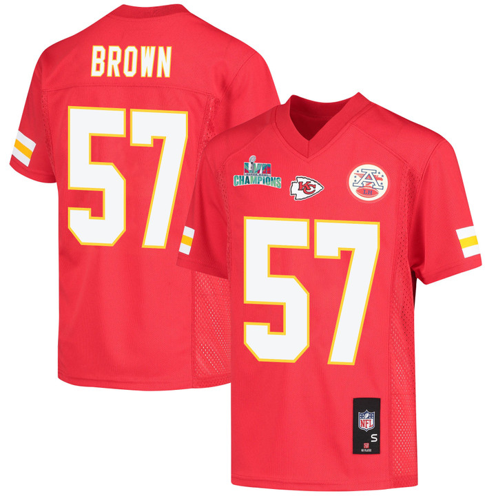 Orlando Brown 57 Kansas City Chiefs Super Bowl LVII Champions Youth Game Jersey - Red