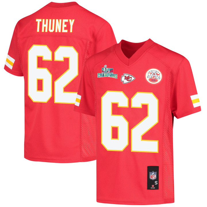 Joe Thuney 62 Kansas City Chiefs Super Bowl LVII Champions Youth Game Jersey - Red
