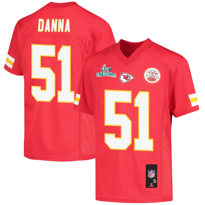Mike Danna 51 Kansas City Chiefs Super Bowl LVII Champions Youth Game Jersey - Red