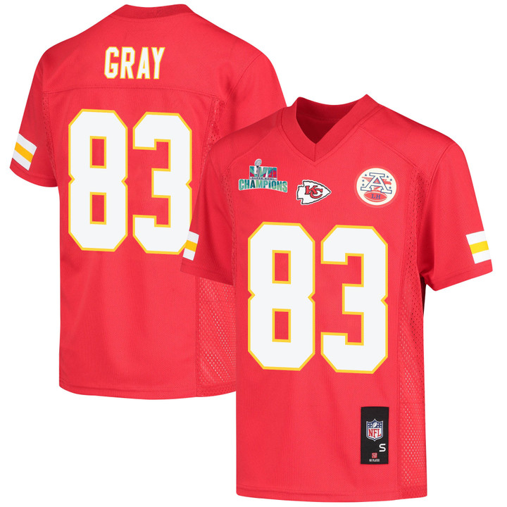Noah Gray 83 Kansas City Chiefs Super Bowl LVII Champions Youth Game Jersey - Red