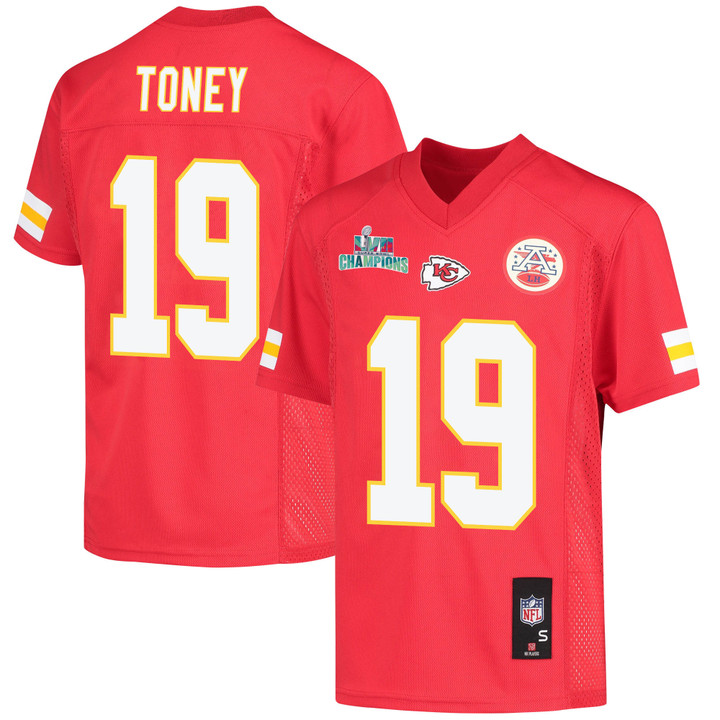 Kadarius Toney 19 Kansas City Chiefs Super Bowl LVII Champions Youth Game Jersey - Red