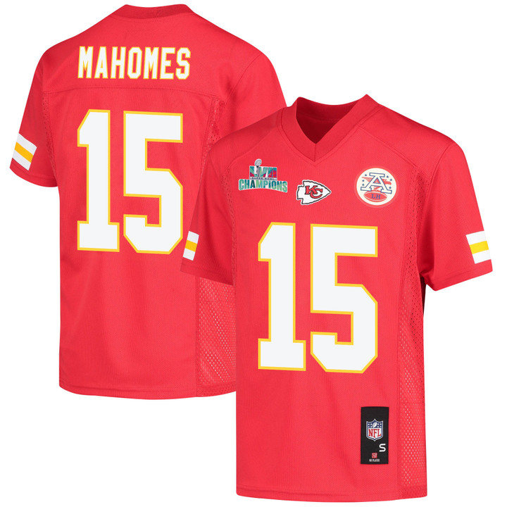 Patrick Mahomes 15 Kansas City Chiefs Super Bowl LVII Champions Youth Game Jersey - Red