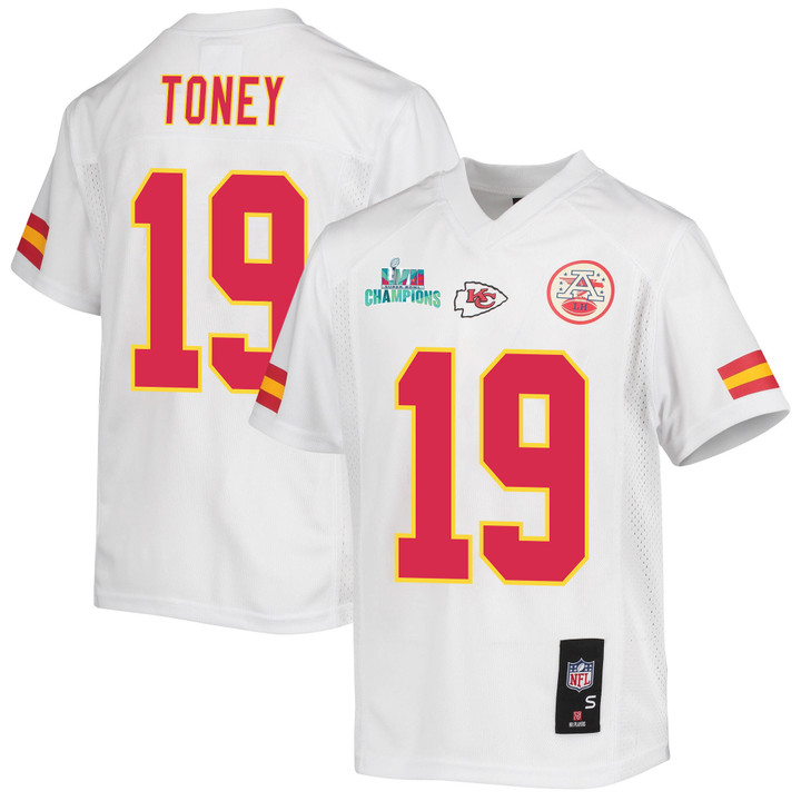 Kadarius Toney 19 Kansas City Chiefs Super Bowl LVII Champions Youth Game Jersey - White
