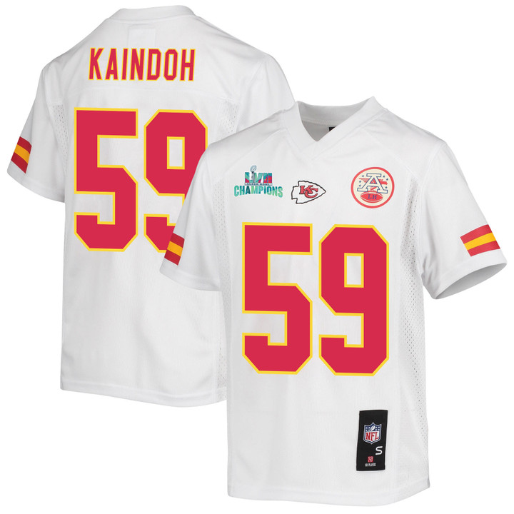 Joshua Kaindoh 59 Kansas City Chiefs Super Bowl LVII Champions Youth Game Jersey - White