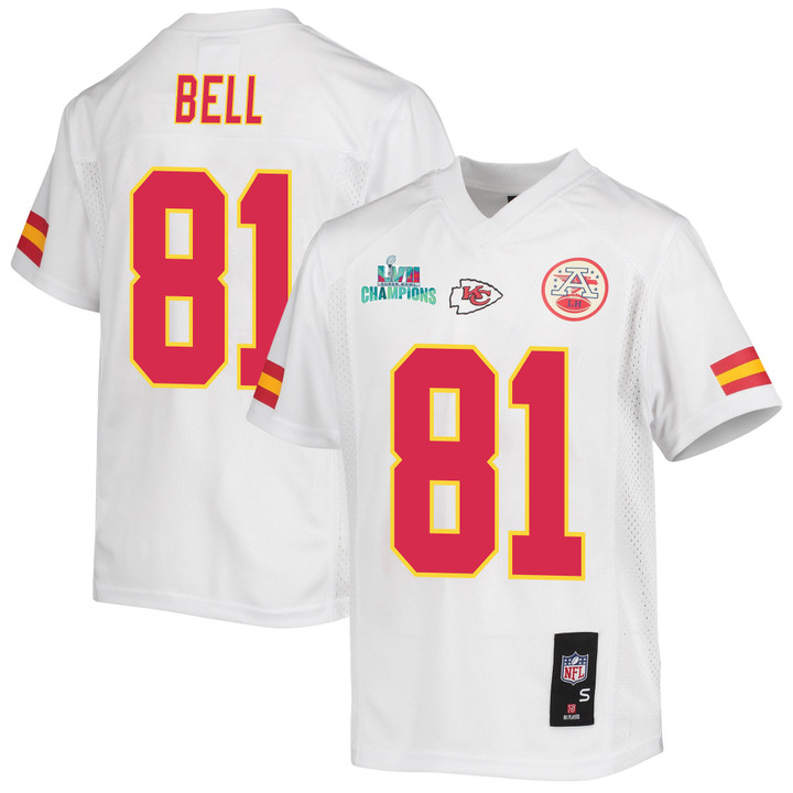 Blake Bell 81 Kansas City Chiefs Super Bowl LVII Champions Youth Game Jersey - White