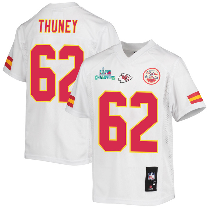 Joe Thuney 62 Kansas City Chiefs Super Bowl LVII Champions Youth Game Jersey - White