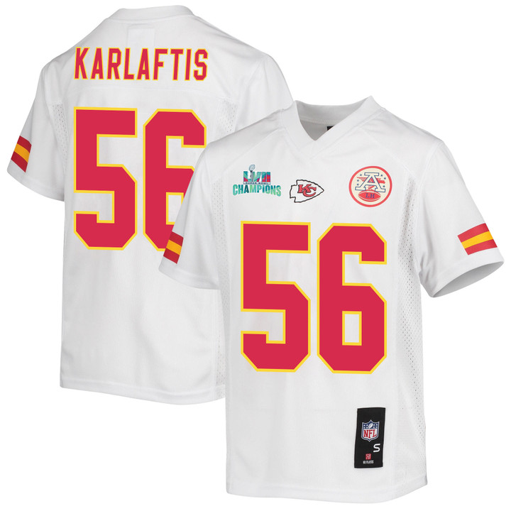 George Karlaftis 56 Kansas City Chiefs Super Bowl LVII Champions Youth Game Jersey - White