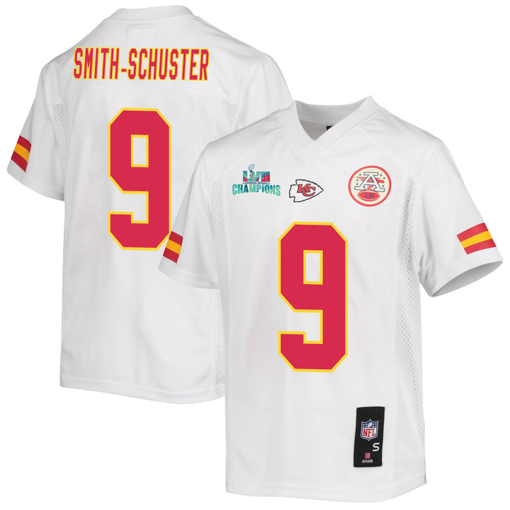 JuJu Smith-Schuster 9 Kansas City Chiefs Super Bowl LVII Champions Youth Game Jersey - White