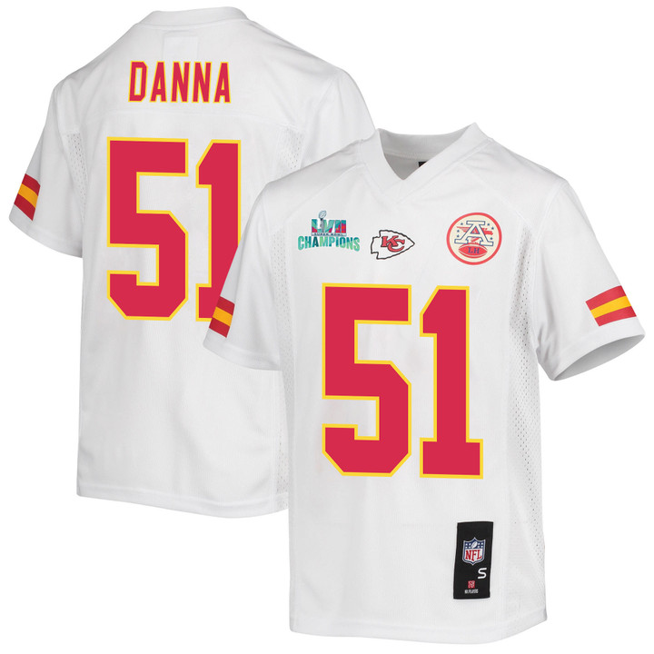Mike Danna 51 Kansas City Chiefs Super Bowl LVII Champions Youth Game Jersey - White