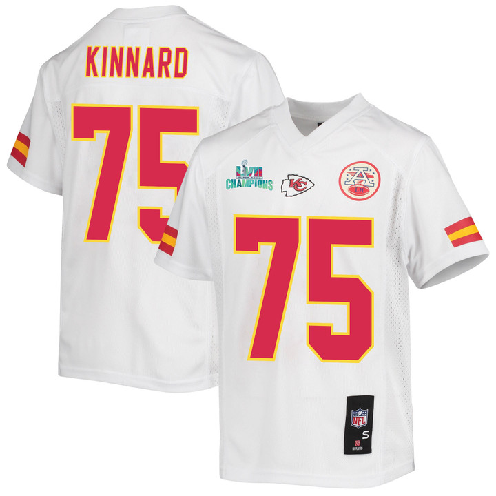 Darian Kinnard 75 Kansas City Chiefs Super Bowl LVII Champions Youth Game Jersey - White
