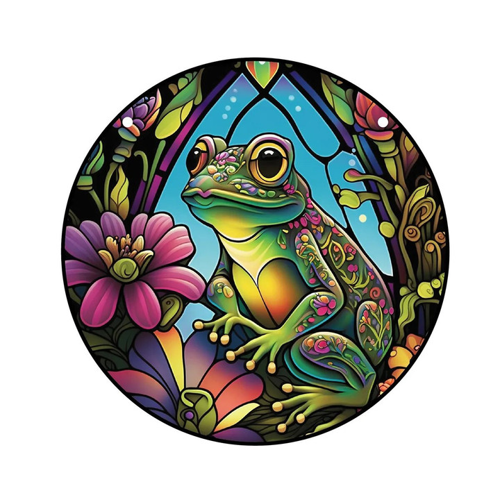 Frog Round Acrylic Painted Window Decoration Hanging Wall Decor
