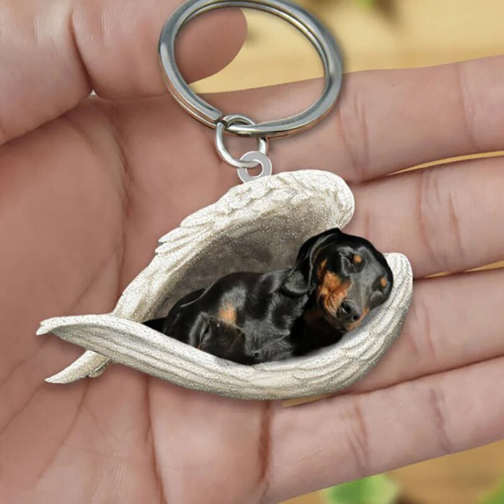 Acrylic Sweet Double Dog Sleeping Angel Pendant Dog Basket Key Chains Keychain Rings Animal Jewelry For Women Girls