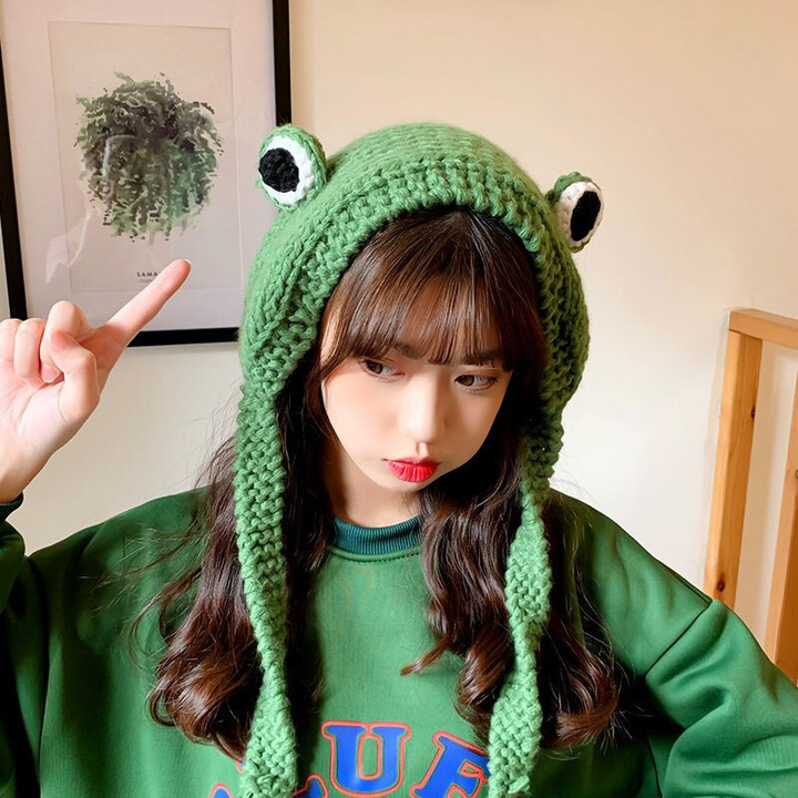 Cute Ladies Frog Hat Beanies Knitted Winter Hat Skullies Knitted Hat Cap Costume Accessory Gifts Warm Winter Bonnet