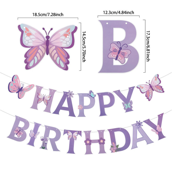 Pink Purple Butterfly Banner for Adult Kids Birthday Party Decoration