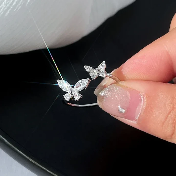 Shiny Cute Crystal Butterfly Zircon Rings for Women