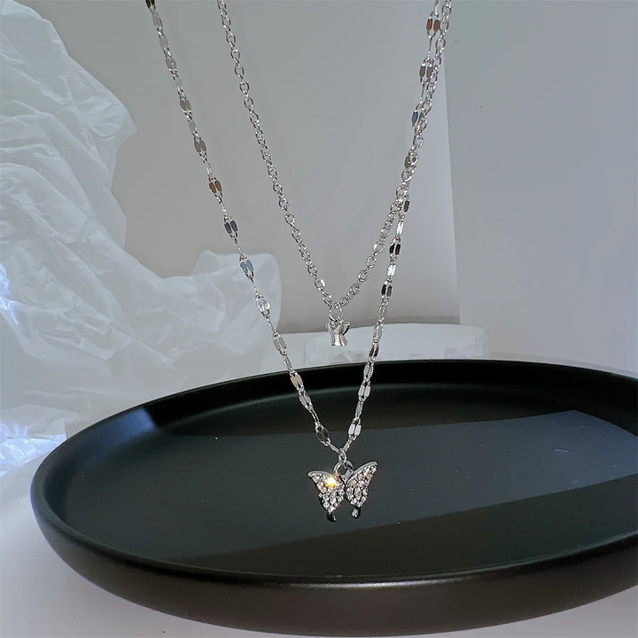 Butterfly Heart Zircon Necklace for Women