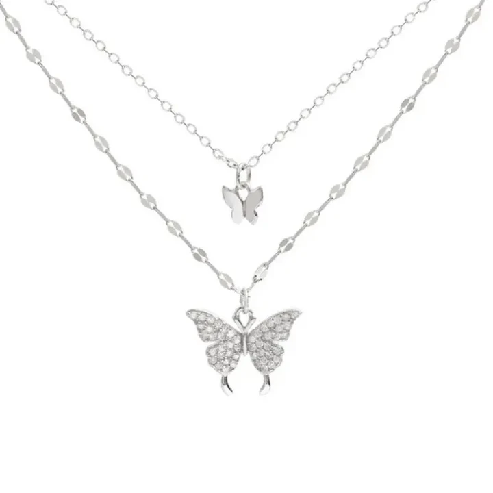 Lats New Shiny Butterfly Necklace Exquisite Double Layer