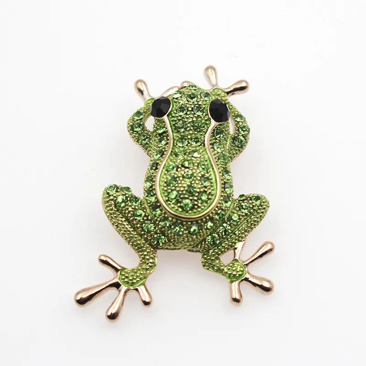 Luxury Green Crystal Frog Brooch Animal Brooches Pins For Women Dress